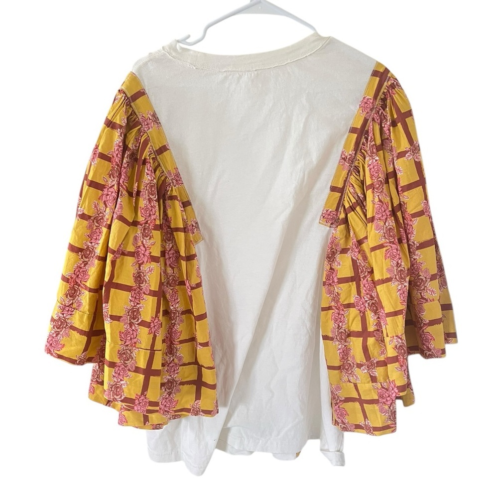 Yellow Floral Grid Kimono Sleeve Top - Unbranded - Picture 2 of 9